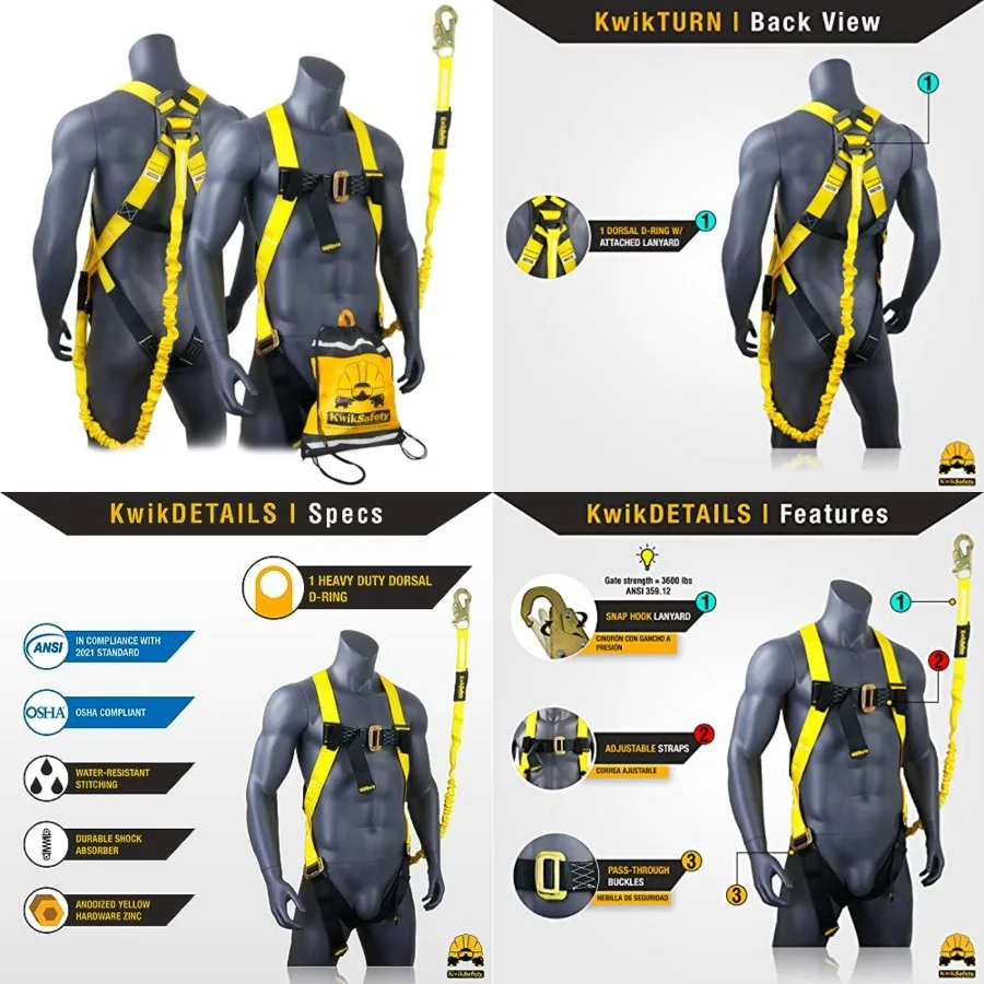 

SCORPION Safety Harness [w/Attached 6Feet Lanyard] Safety Harness Fall Protection ANSI OSHA