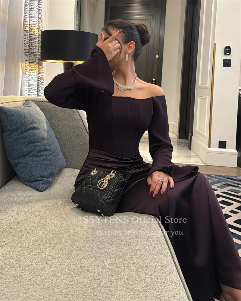 SSYTENS Saudi Evening Dresses Woman Customized Elegant Satin Mermaid Prom Party Gown Long Sleeves Formal Occasion Plus Dress