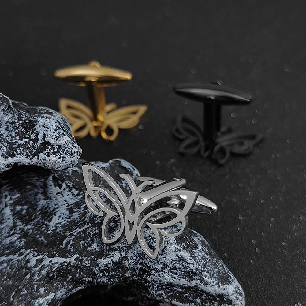 

Hollow Butterfly Cufflinks Tie Clip Stainless Steel Sleeve Buttons Luxury Design Men's Shirt Wedding Jewelry Pendant