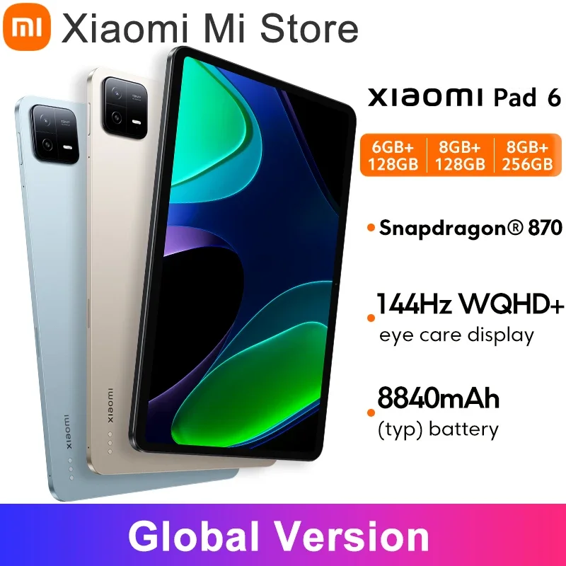 Xiaomi Pad 6 Global Version  Snapdragon® 870 Tablet 33W Fast Charging 13MP Camera 8840mAh 144Hz 11