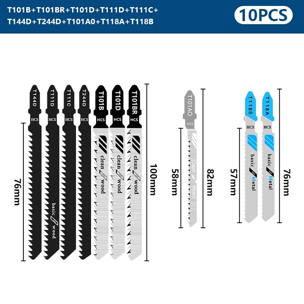 10pcs/set Jig Saw Blade T-Shank Jigsaw For Wood Metal Cutting Tool HCS Steel Saw Blade Woodworking Tool