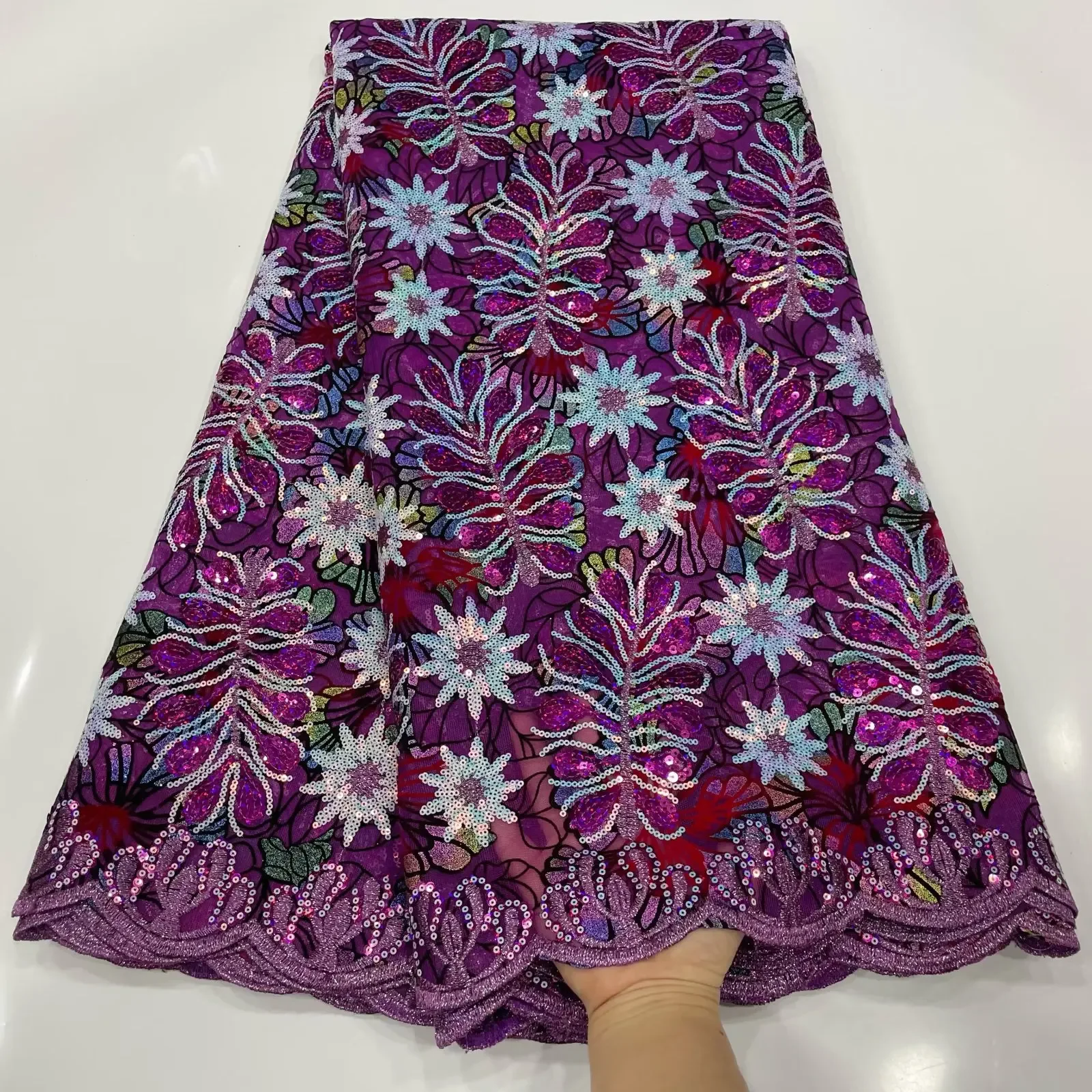 cx new wedding dress flocking base cloth embroidery fabric, sequined embroidery lace printing fabric
