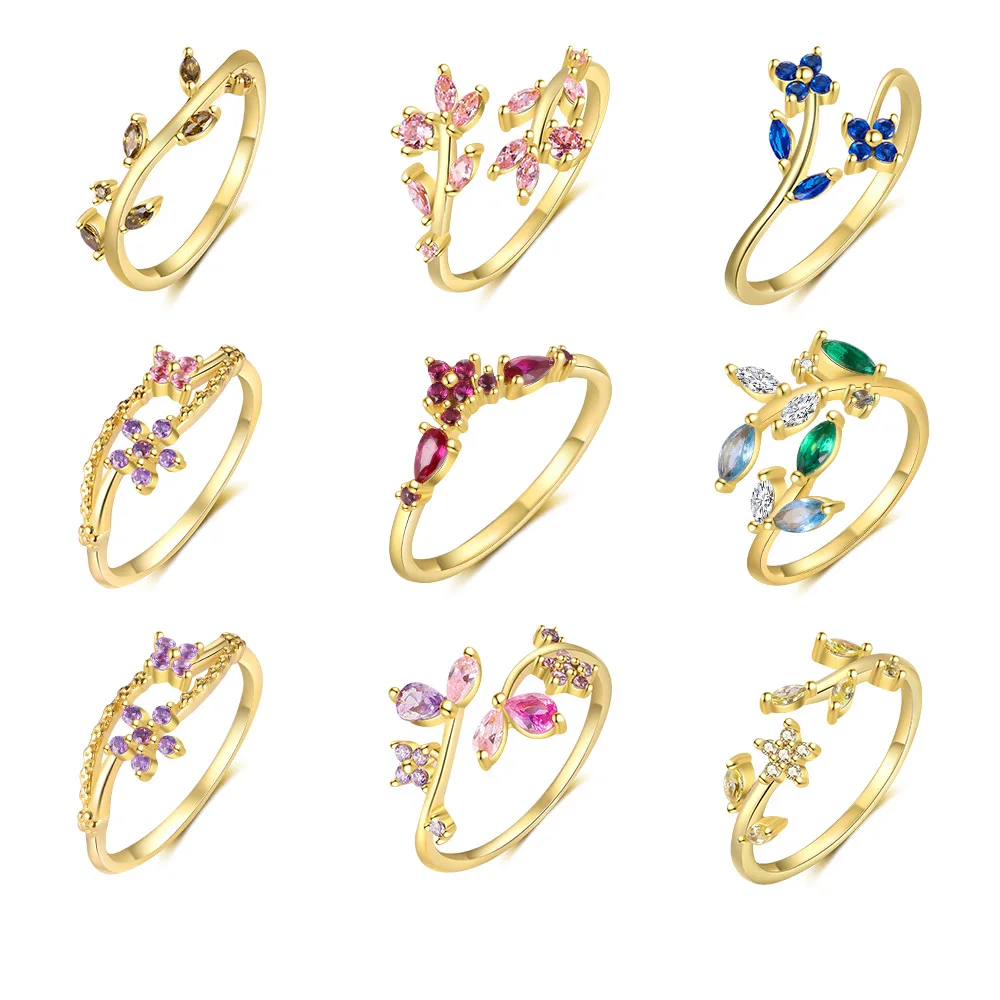 

CCFJOYAS Sparkling Cubic Zirconia 925 Sterling Silver Forest Flower Ring for Women 18K Gold Plated Dainty Stackable Ring Jewelry