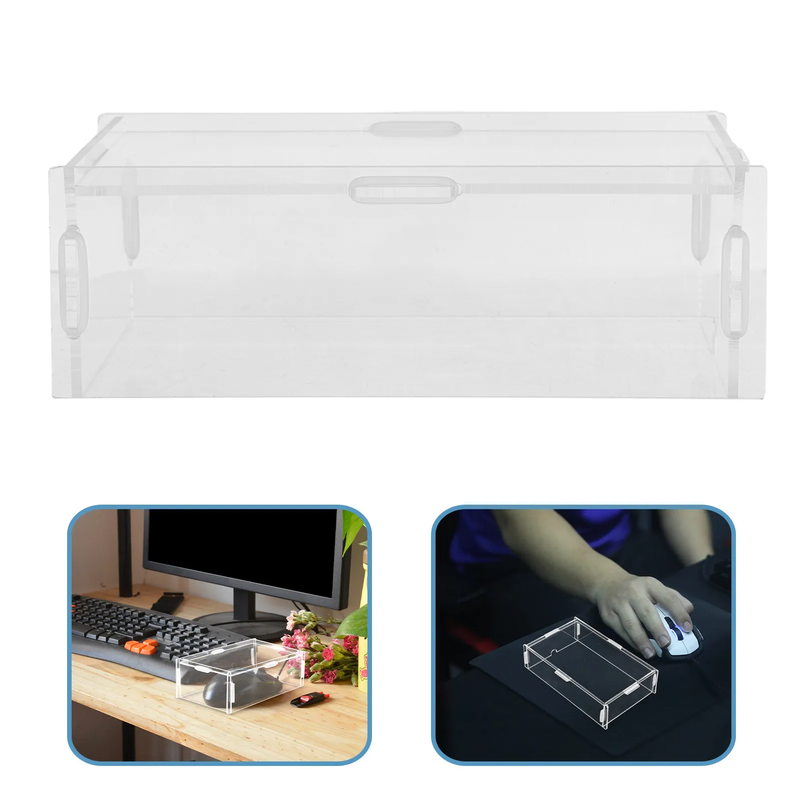 Acrylic Desktop Mouse Cover Clear Protective Case Dust Prevention Waterproof Scratch Resistant for Home Office Gaming Laptop