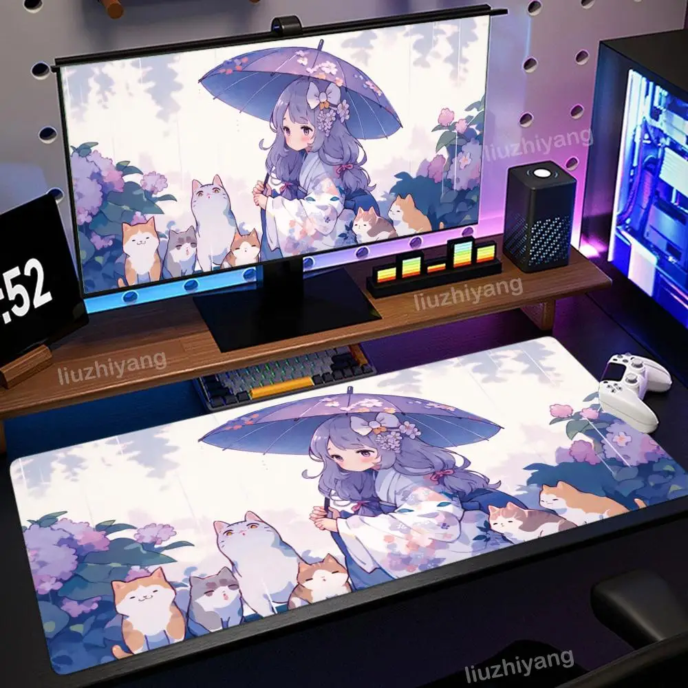 الأرجواني أنيمي ماوس الوسادة فتاة كبيرة الكمبيوتر مكتب ألعاب الجدول حصيرة XXL المطاط المضادة للانزلاق مخيط حافة لوحة المفاتيح الحصير منصات مكتب طويلة #3