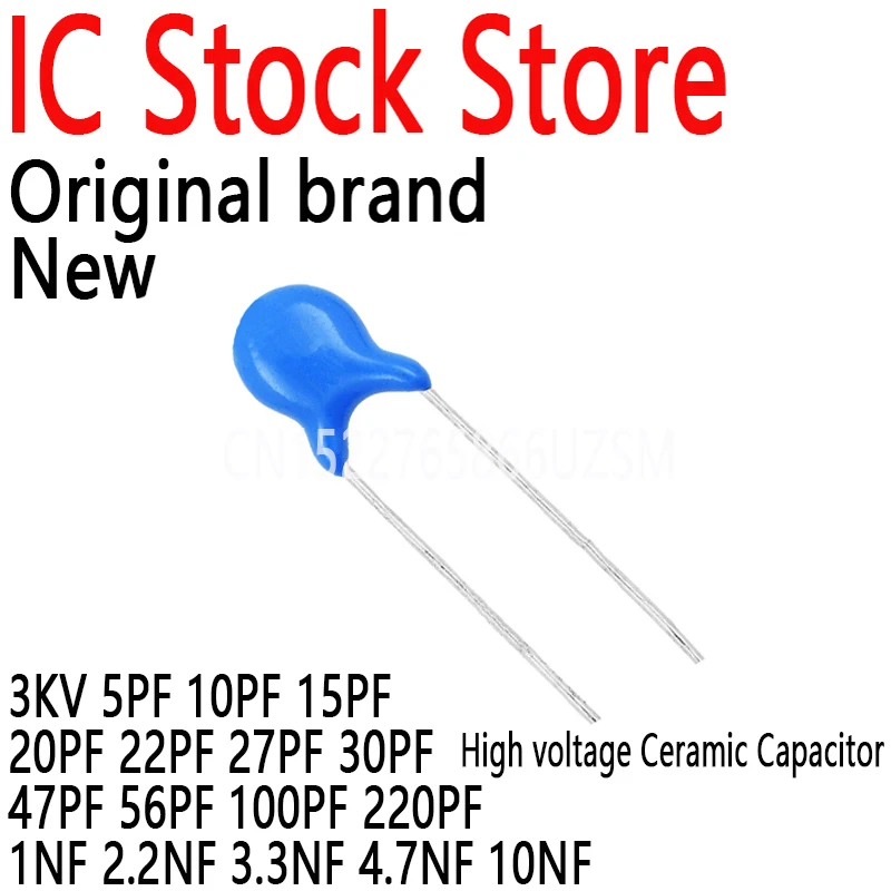 Condensador cerámico de alto voltaje, 3KV, 5PF, 10PF, 15PF, 20PF, 22PF, 27PF, 30PF, 47PF, 56PF, 100PF, 220PF, 1NF, 2.2NF, 3.3NF, 4.7NF, 10NF, 1000