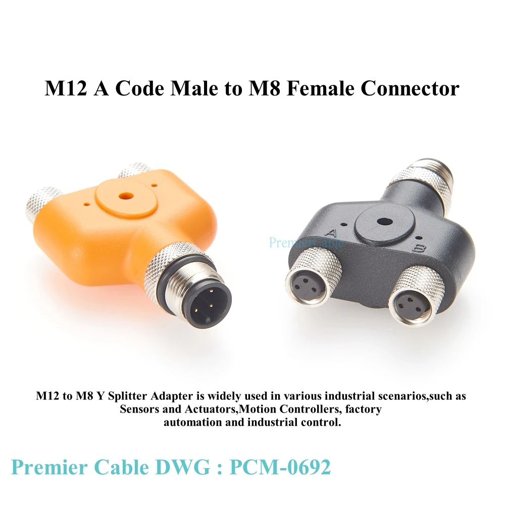 M12 to M8 Y Splitter Adapter M12 4Pin A Code Male to Double M8 3Pin T Coupler Y Splitter M8 M12 Tee Circular Sensor Connector