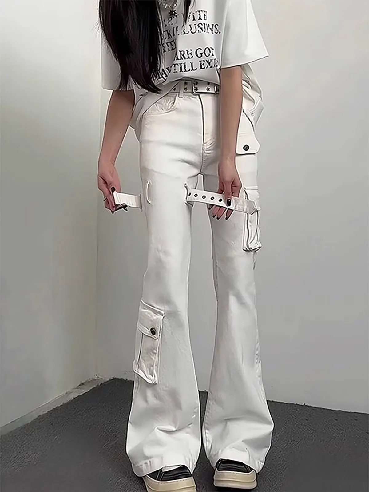 

Cleanfit White Workwear Style Jeans Men's Women's American Vibe Pants Slim Straight Micro Flare Long Trousers Youth Fashion