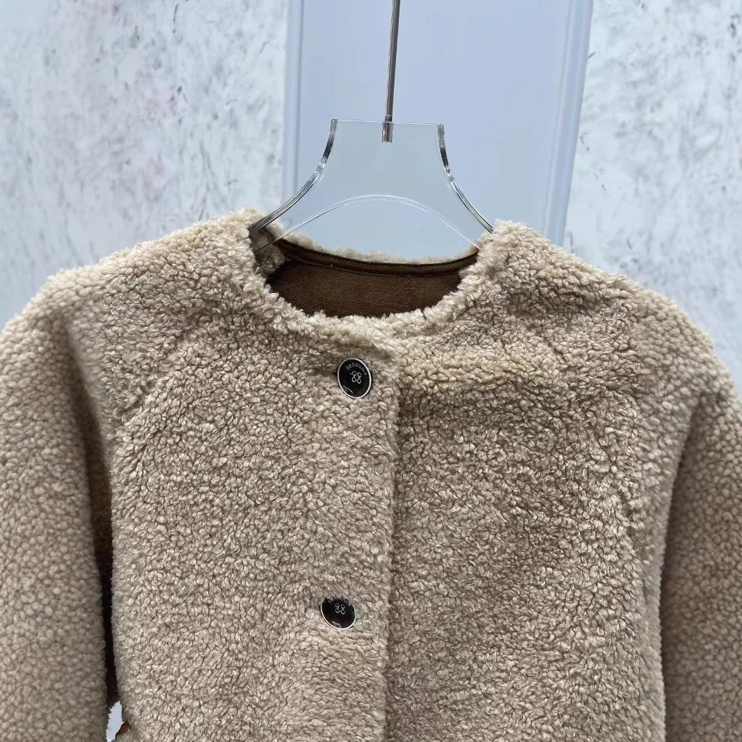 Giacca Classica in Pelle di Cammello con Rifiniture, Capospalla Ampio per Autunno e Inverno, Nuovo Stile Francese Elegante con Pelliccia d'Agnello