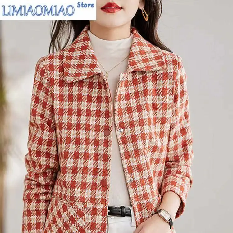 

Короткая стильная клетчатая куртка для женской одежды, корейская версия, верхняя одежда в клетку «Тысяча птиц»