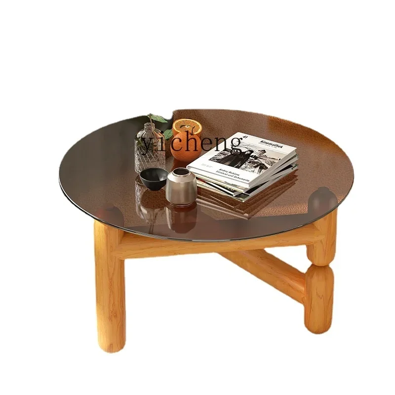 PQF Solid Wood Tea Table  Transparent Tempered Glass Minimalist Tea Table living room decoration home decoration accessories