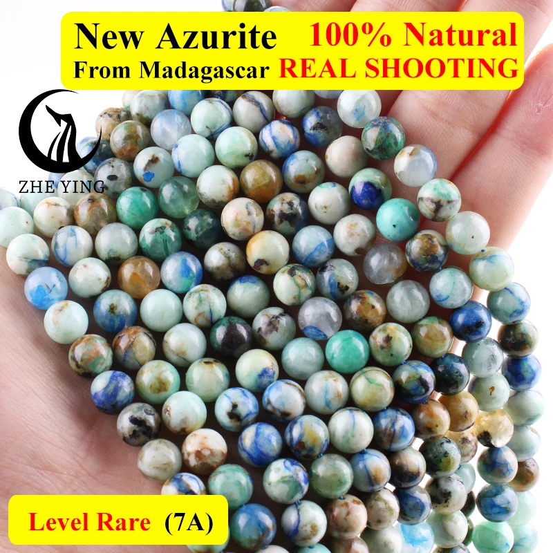 Zhe Ying 7A Azurite Gemstone Beads Round Loose Natural Beads for Jewelry Making Bracelet Necklace Diy Accessories