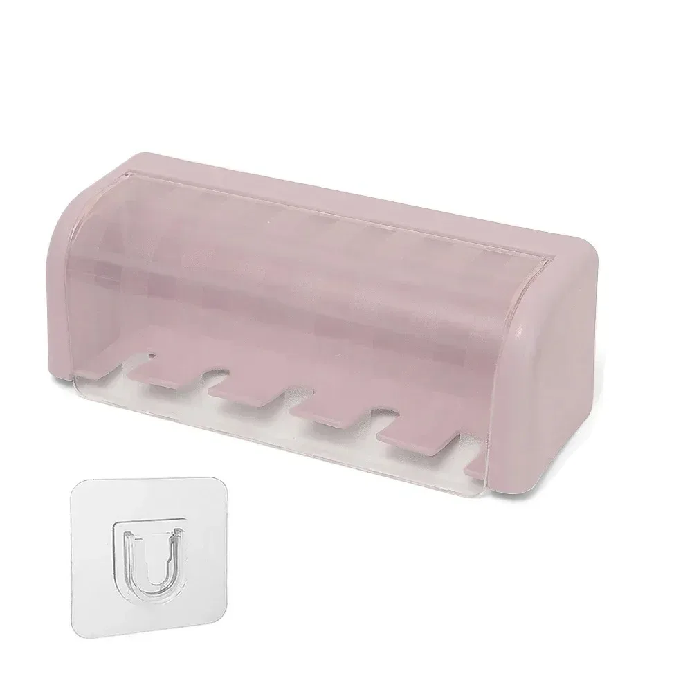 Plastic 5 Slots Toothbrush Holder Self-adhesive Large Capacity Electric Toothbrush Holder Dust-proof Space Saving