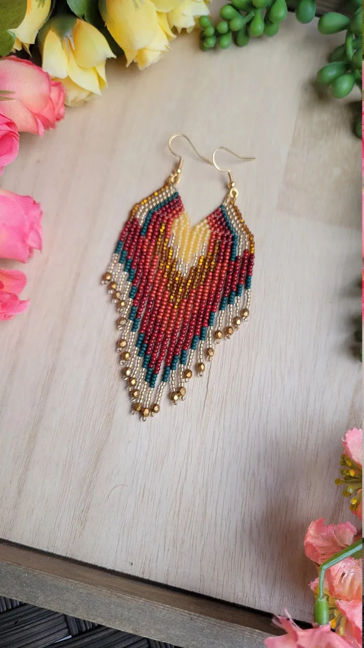 ZGMXR Rice bead earrings Tassel Colorful Bohemia Alloy Hand-woven Original Symmetry heart female Simple Fashion Beaded earrings