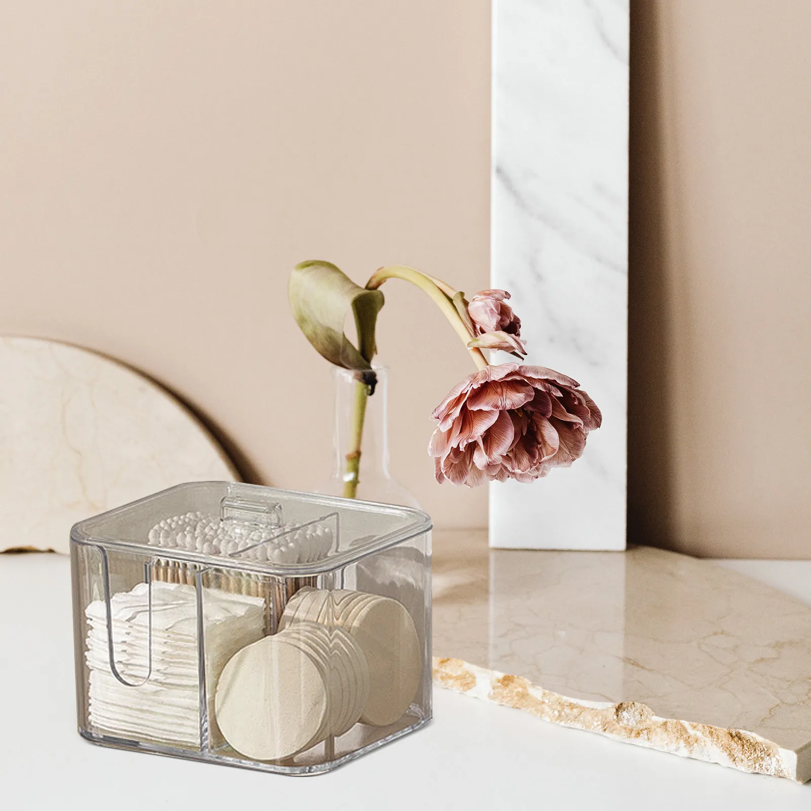 

1Pcs Storage Box Desktop High Class Material Dustproof Lid Compact Size for Makeup Cotton Swabs Pads Dental Floss