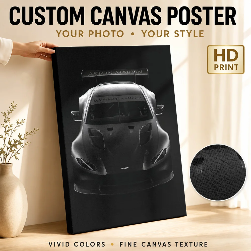 Sleek black Martin Vantage Race Car Framed Canvas Print Poster Customized Photo Automotive Wall Paintings Decoration for Garage