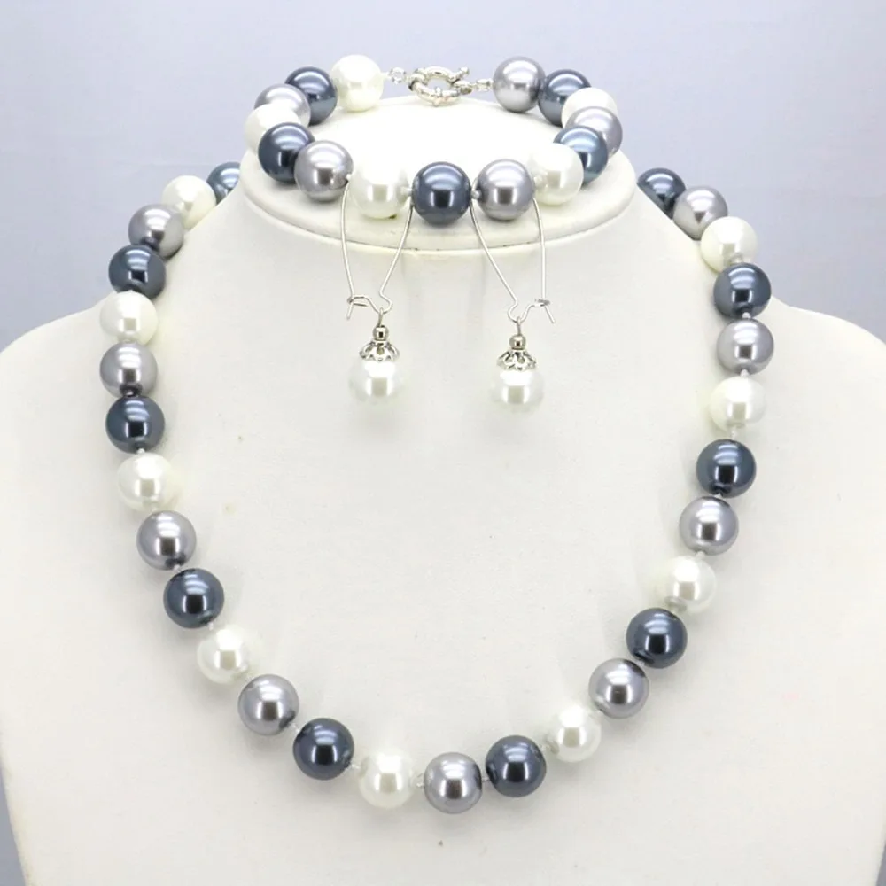 New Purple Glass Pearl Necklace Set 12mm Necklace 18\