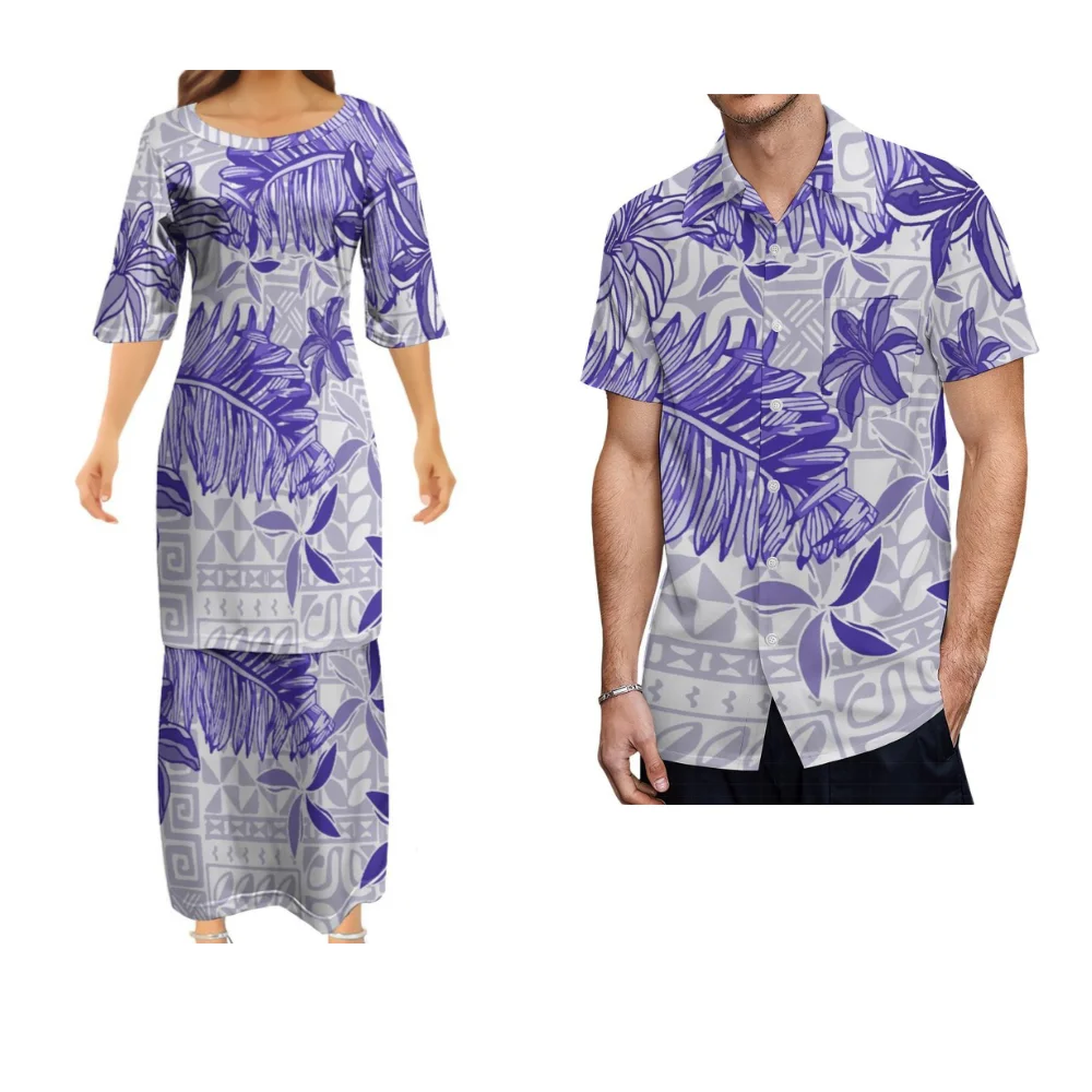 

Polynesian Couple Suit Summer Women'S Puletasi Crew Neck Suit Skirt Men'S Casual Pocket Shirt Purchase Separately Island Wear