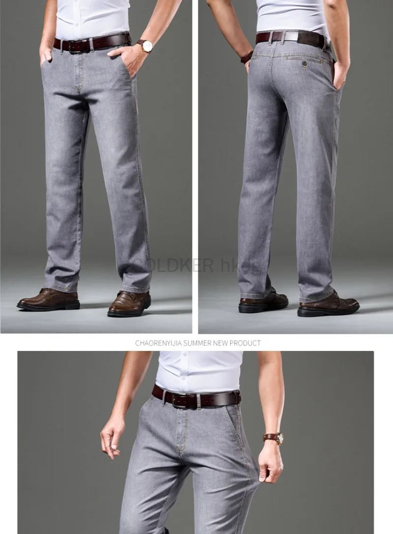 New Arrival Stretch Summer Blue Gray Jeans For Men Straight Middle Waist Denim Pants Men Trousers Casual Cotton Jeans Pants