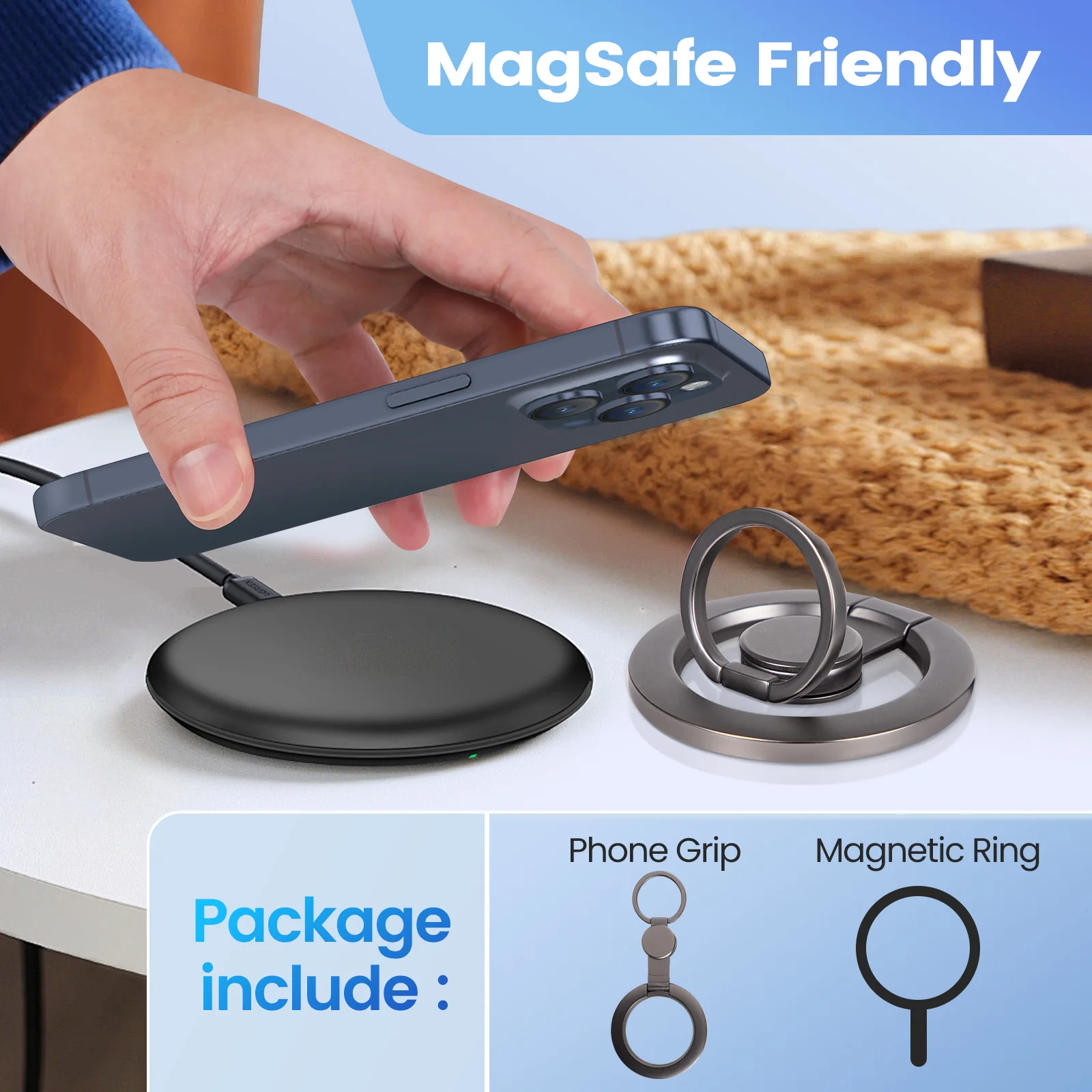 Składany uchwyt na telefon z pierścieniem na palec, magnetyczny stojak na smartfona i fidget spinner kompatybilny z MagSafe do iPhone 17 16 15 14 13 12 Pro Max