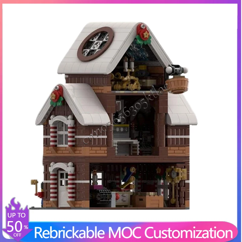 2055 PCS House Street Santa Klaus Factory Winter Village MOC Customize Modular Building Block Simple DIY Boy Toy Birthday Gift