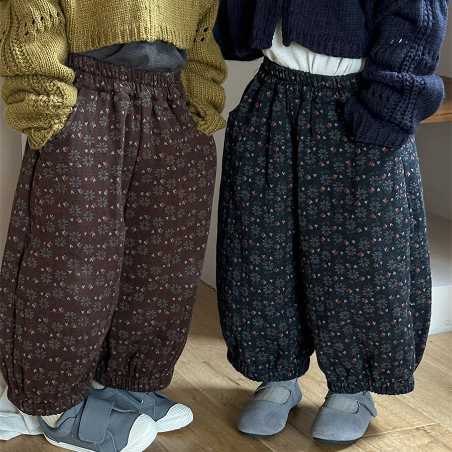 deer jonmi 2026 New Autumn Toddlers Kids Printed Lantern Pants Korean Style Unisex Children Casual Loose Trousers