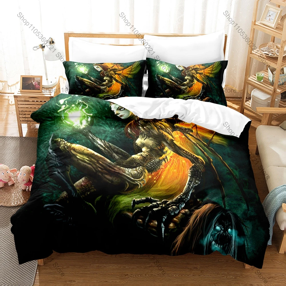 Demon Monster Skull Flame Dark Gothic Horror Fantasy Creature HD Print Bedding Set Duvet Cover 2 Pillowcases Gothic Horror Decor