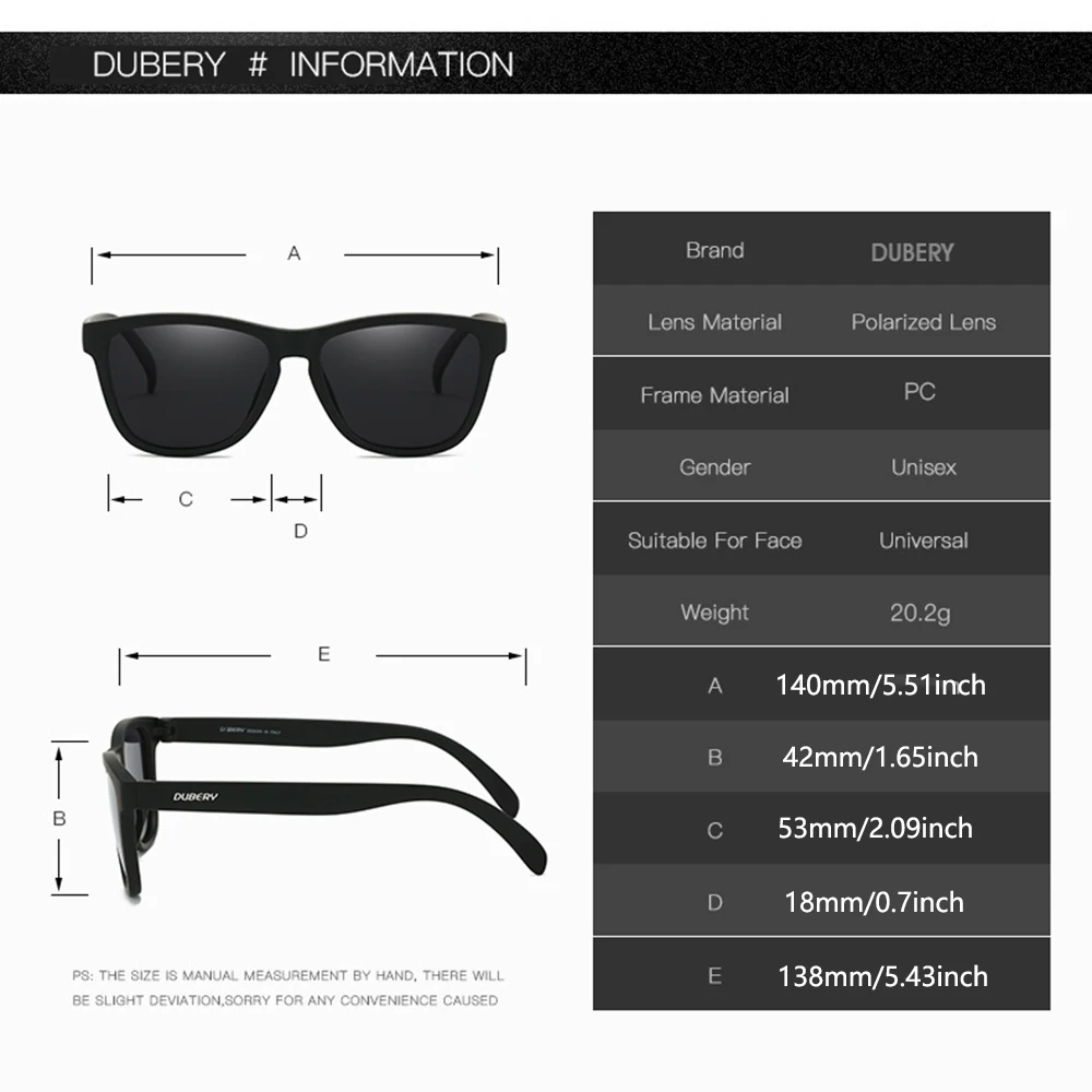 DUBERY Full Rim Polarized Sunglasses For Men And Women 28 Colors Model 550 image 2