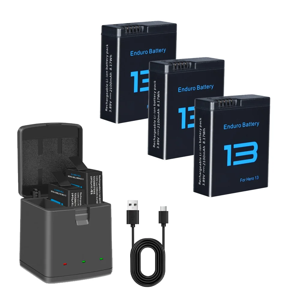 2100mAh Battery for GoPro Hero 13 Motion Camera 3-Slots Charger Box for GoPro Hero 13 Black Sport Camera Accessories