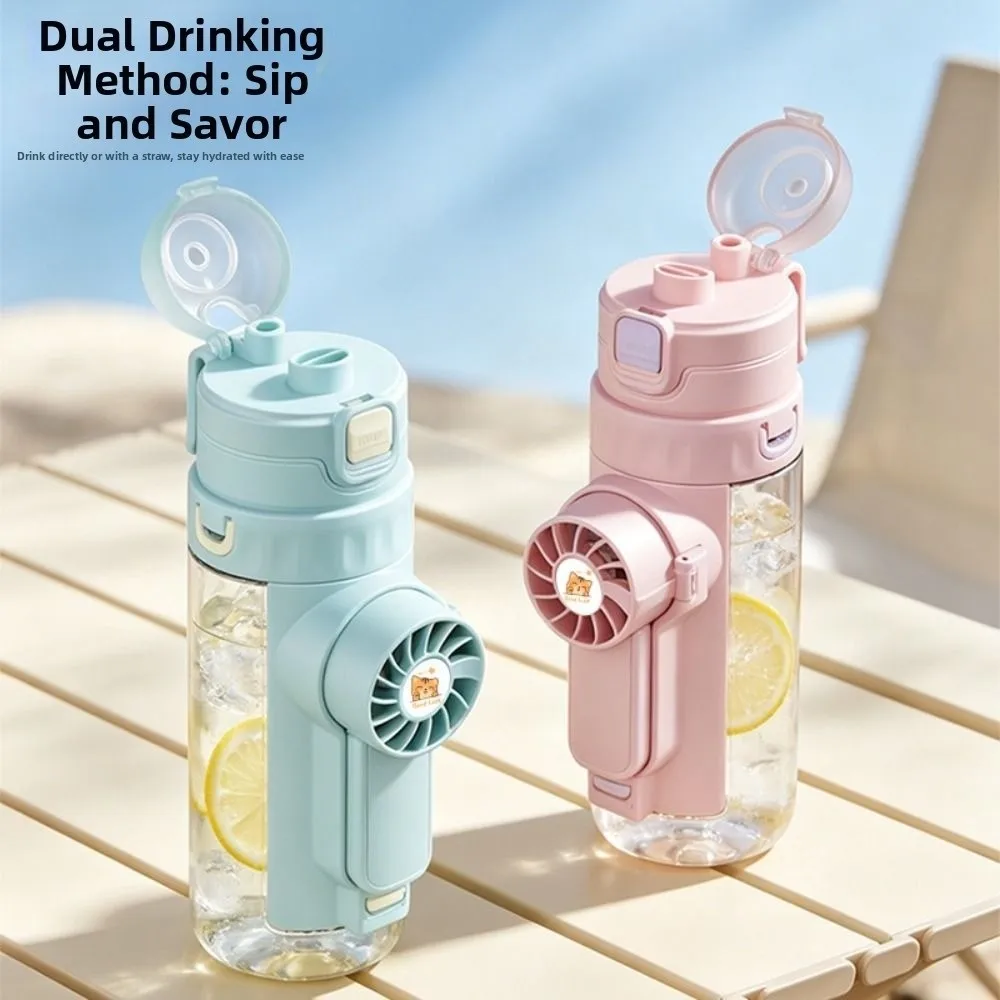 610 ML Mist Fan Water Bottle Detachable Fan Creative Sports Drinking Bottle Portable Plastic Hydration Spray Fan Cup Students