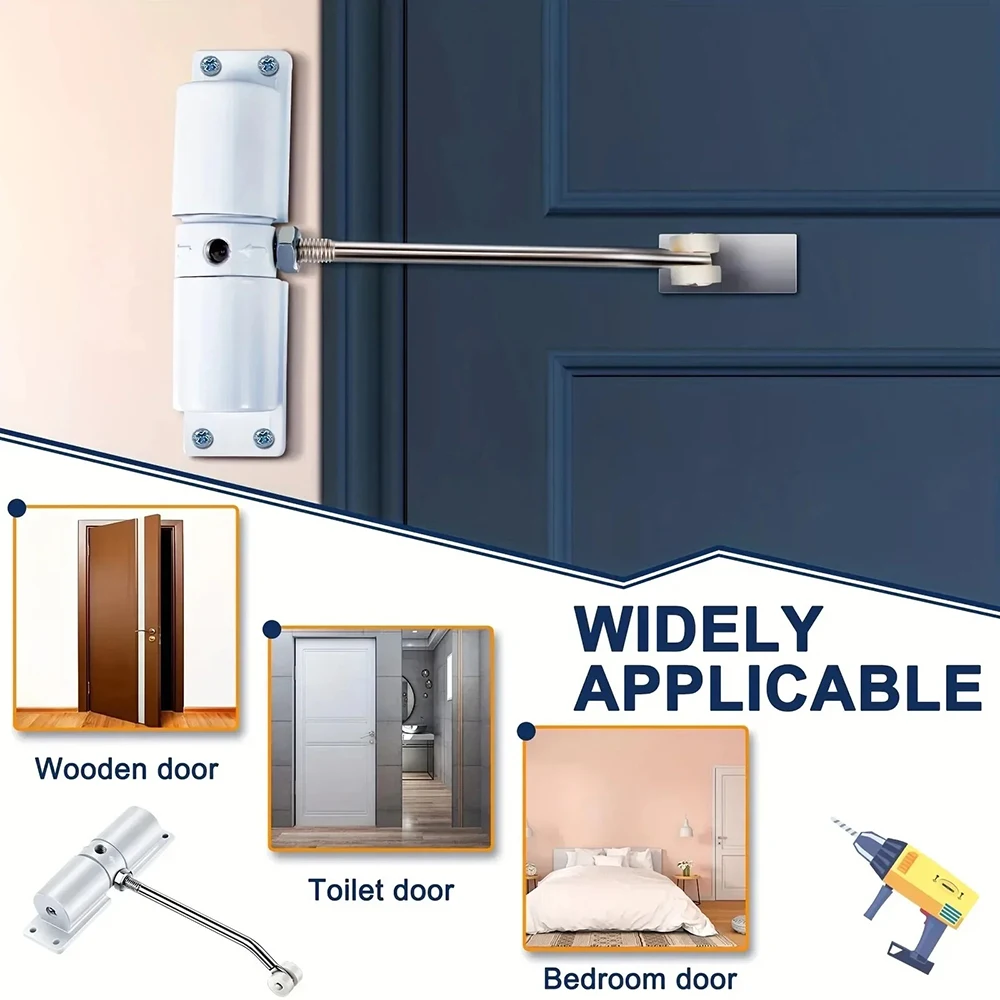 Automatic Adjustable Closer Surface Mounted Automatic Heavy Duty Safety Spring Closer for Interior Exterior Black Door Closer