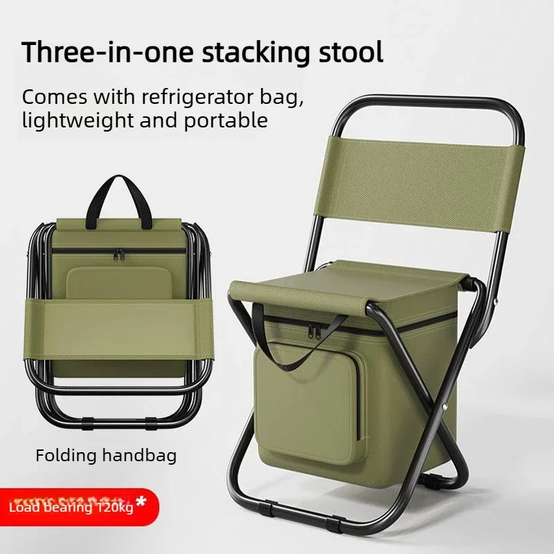Portable Outdoor Folding Chair 3 in 1 Camping Fishing Ice Bag Stool Lightweight Compact Camping Chair