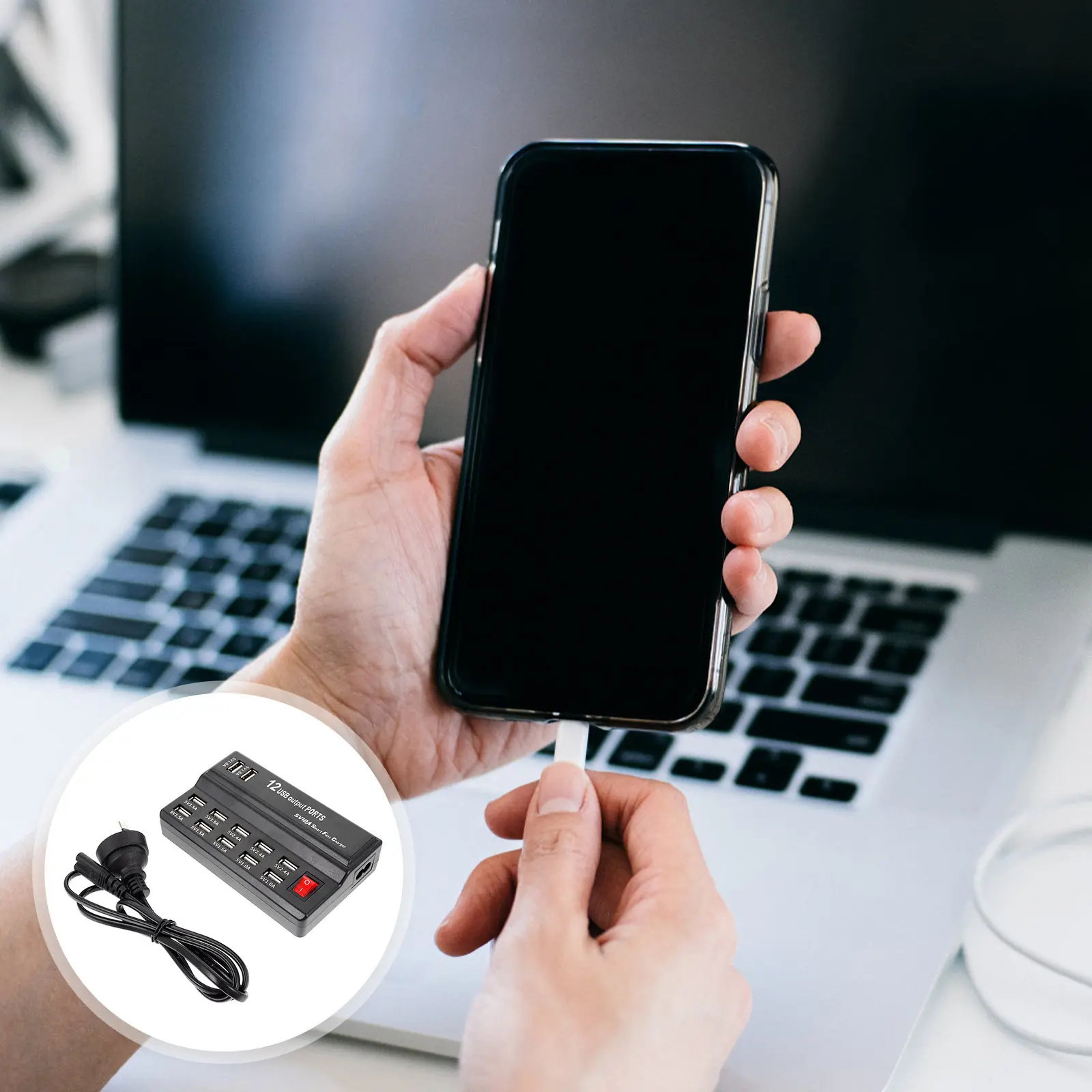 12 Port USB Charging Station Power Adapter for Smartphones Tablets Digital Cameras Mp3 Mp4 Wireless Headsets Multi Device