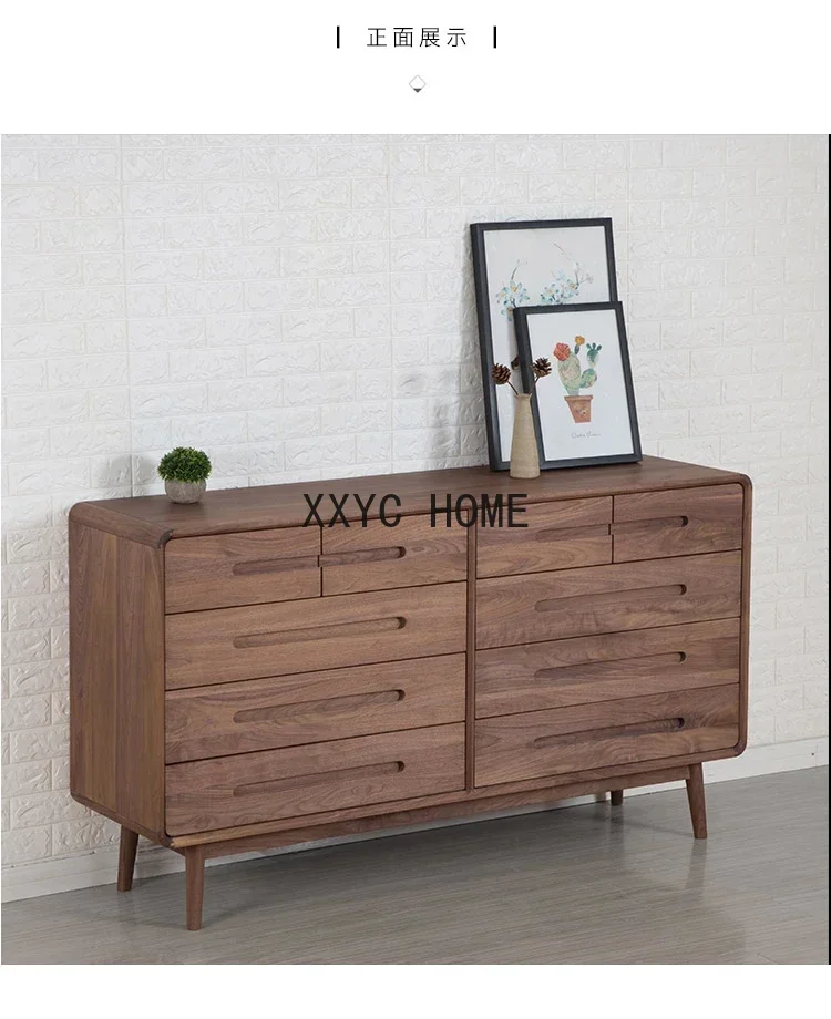 الشمال الجوز الأسود خشب متين 10-دراز خزانة غرفة المعيشة غرفة نوم درج على غرار خزانة الحديثة الحد الأدنى خزانة