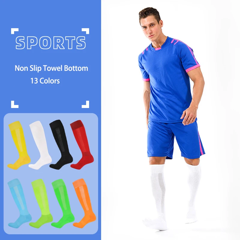 Long Tube Sports Socks Men's Thickened Non Slip Towel Bottom Solid Color High Tube Ball Socks Men's Football Socks