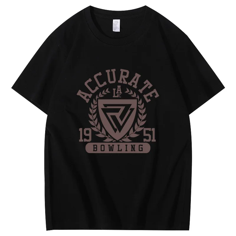 Camiseta 100% de algodón de alta calidad para hombre, camiseta informal con estampado de boliche retro americano ACCURATE 1951, camiseta informal de manga corta con cuello redondo