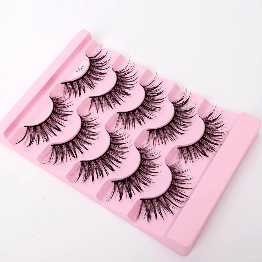Neue 5/10 Paar Natürliche Wet False Eyelashes für den täglichen Gebrauch, scharfe, dicke, künstliche, gekreuzte Make-up-Wimpern – Detail 18