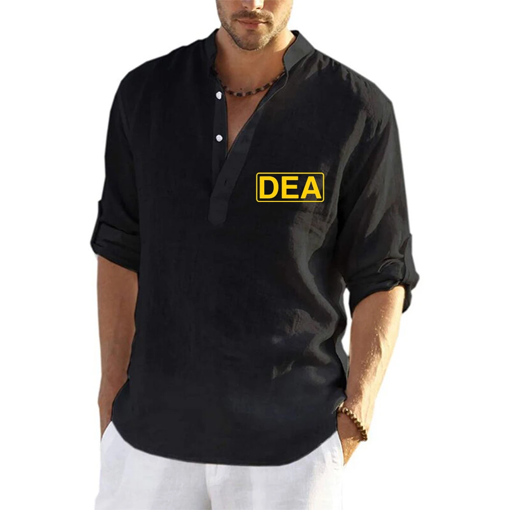 DEA 2026 New Cotton Linen Autumn Hot Selling Men's Long Sleeve T Shirt Solid Color Casual Style Men's Casual Linen Shirt