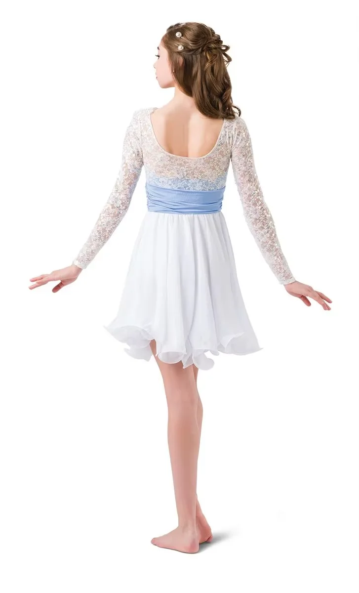 

girls ladies new style lyrical dress dance costume white lace and chiffon song and dance club costumes