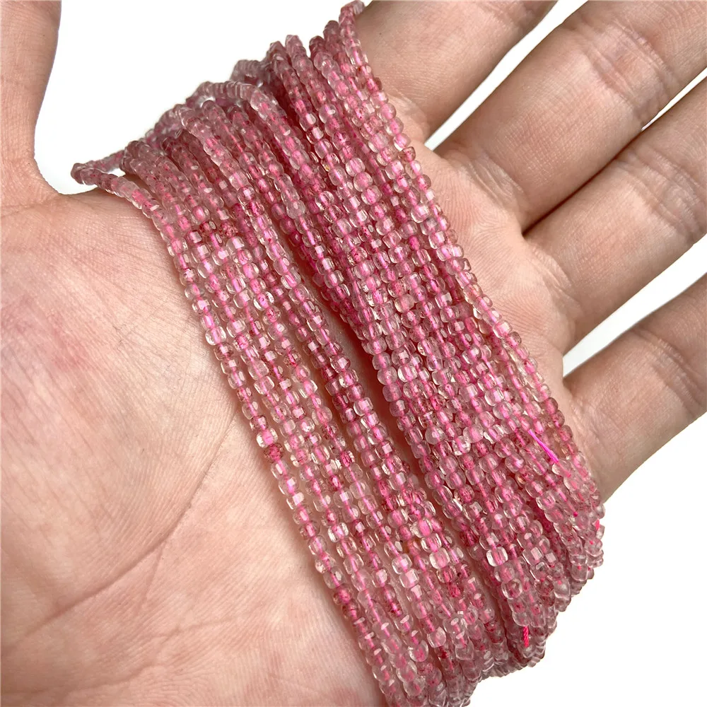 Natural Faceted Stone Beads 2mm Square Garnet Tourmaline Strawberry Quartz Loose Spacer Beads for Jewelry Making DIY Supplies - view 5