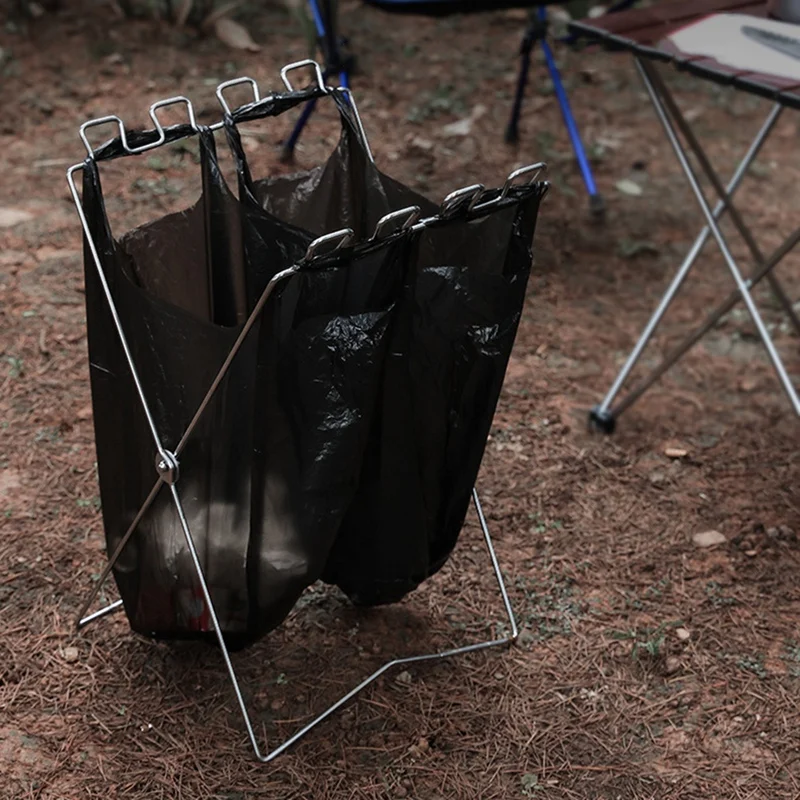 Folding Trash Bag Holder Stand Portable Foldable Outdoor Camping Picnic Garbage Rack Hanging Plastic Bag Holder