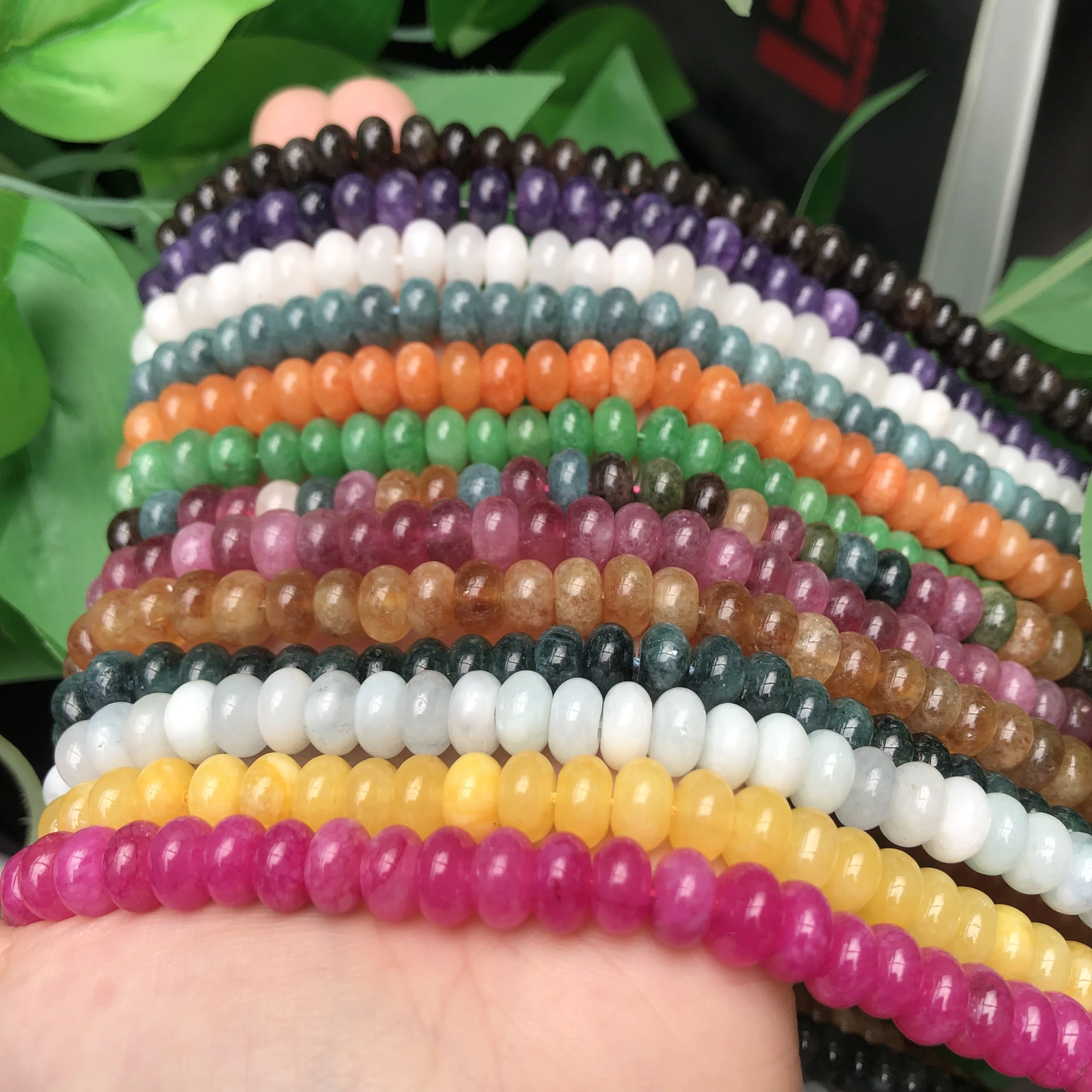 5x8mm Naturstein-Rondellperlen aus Turmalin, Citrin, Angelit, Tigerauge, Abakus-Quarz, Lose Perlen für DIY-Armbandherstellung – Detail 6