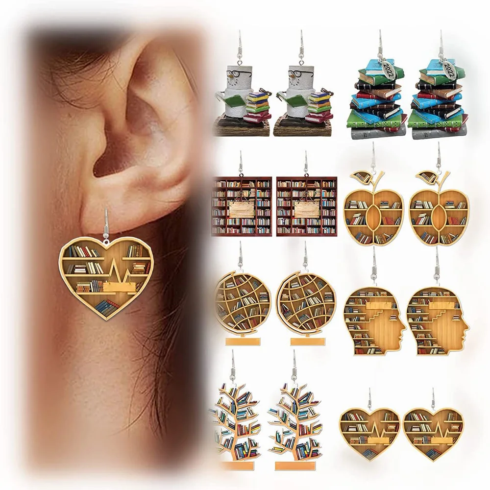 

2023 New Fashion Book Lovers Heart Librarian Earring Gift for Girl Lover Heart Librarian Cute Pendant Earrings Acrylic Earrings