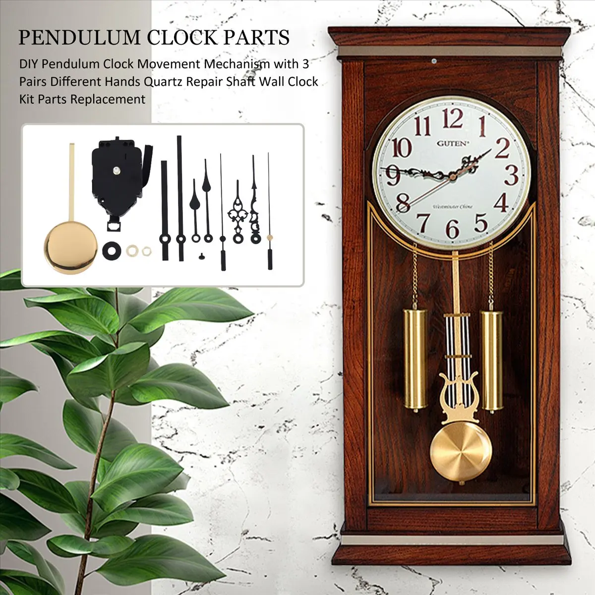 HITL DIY Pendulum Clock Movement Mechanism with 3 Pairs Different Hands Quartz Repair Shaft Wall Clock Kit Parts Replacement
