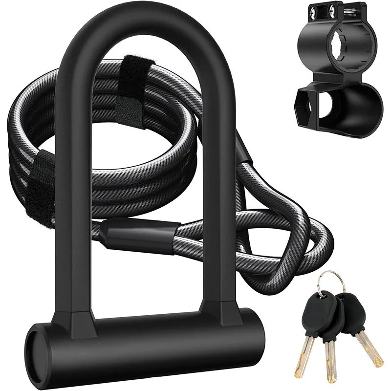 Electric BIKE  Bicycle Anti-Theft Lock Anti-Skid Silicone U-Lock Steel Cable for Mountain Bike