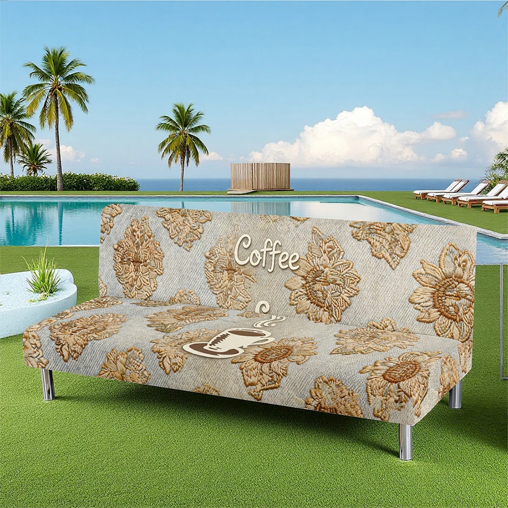 Coffee & Floral Printed Summer Outdoor Sofa Bed Cover, Elastic Milk Silk Couch Slipcover, Pet - Friendly,