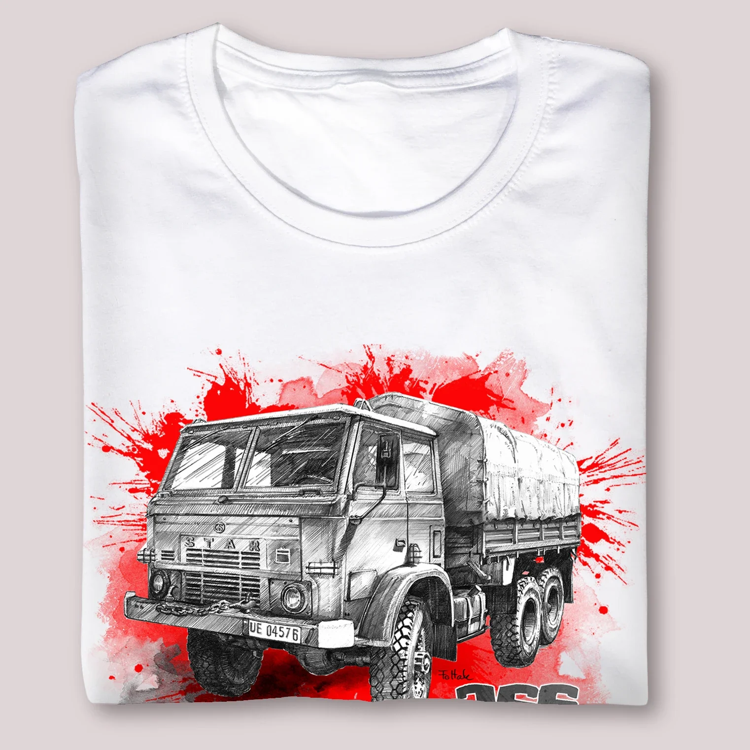 Vintage Polish Star 266 Military Truck T-Shirt 100% Cotton O-Neck Summer Short Sleeve Casual Mens T-shirt Size S-3XL