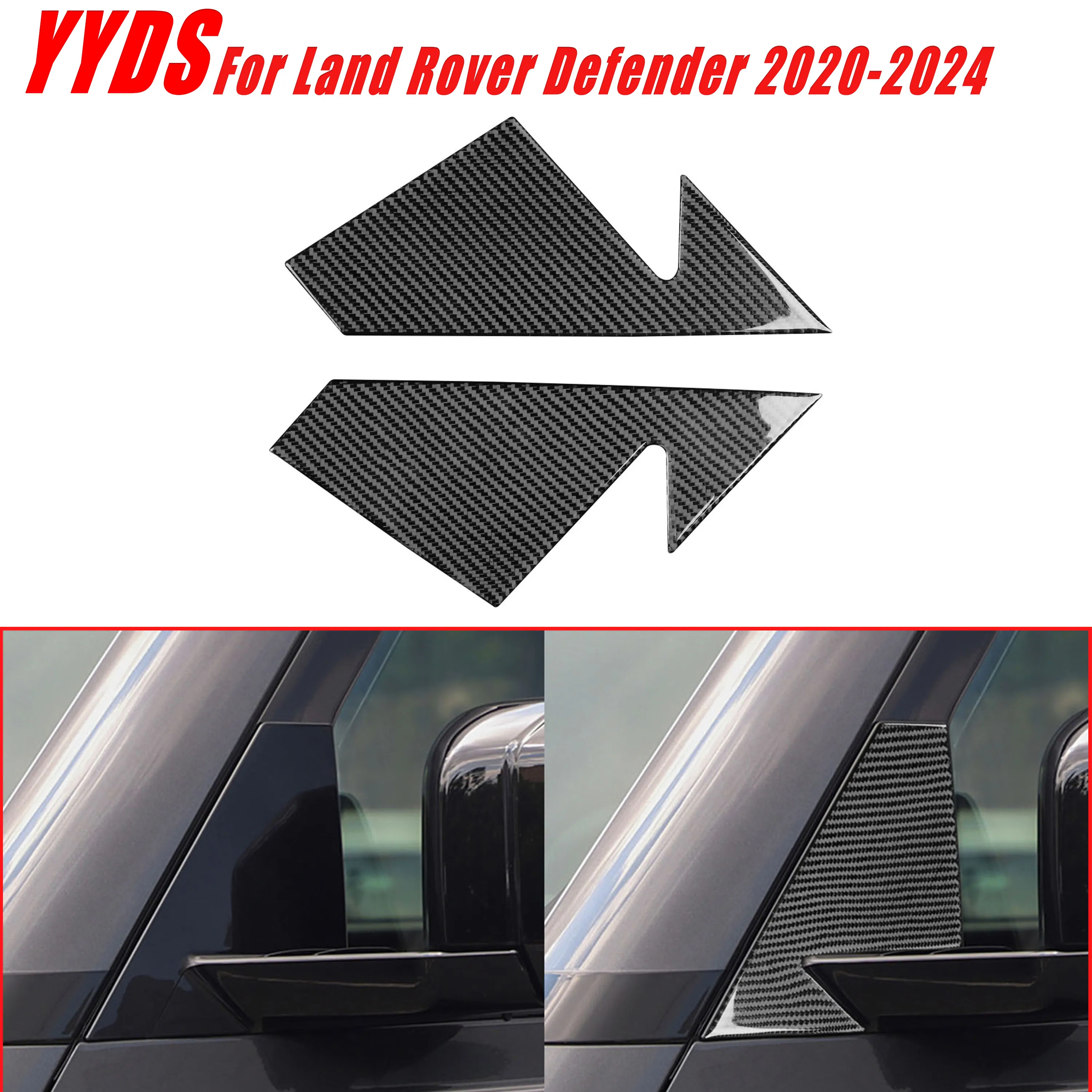 For Land Rover Defender 2020-2024 Real Soft Carbon Fiber Car Exterior Side Mirror Base Triangle Pillar Post Accent Cover 2Pcs