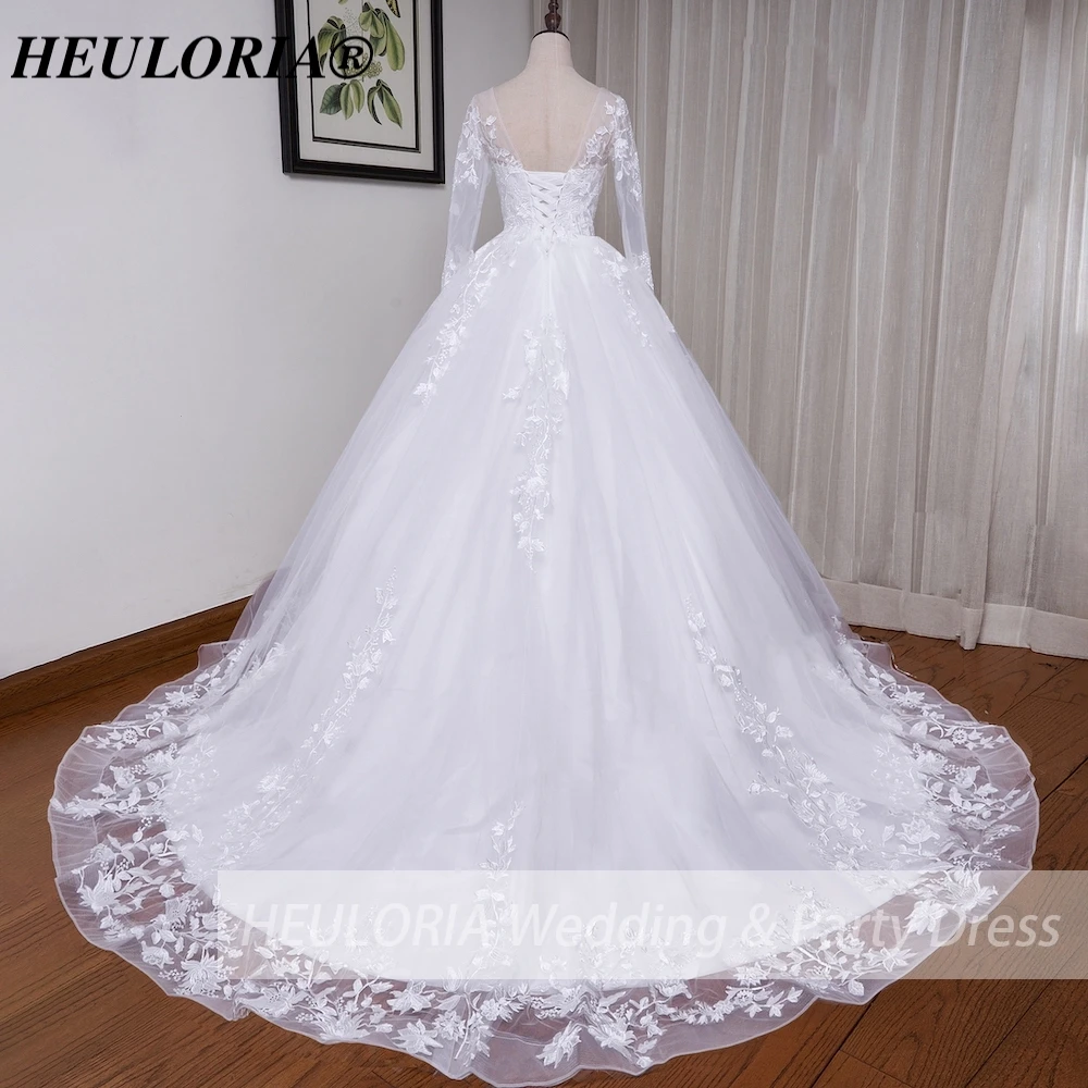 HEULORIA princess wedding dress Long Sleeve lace applique Plus Size Ball Gown bride dress lace up robe de mariee