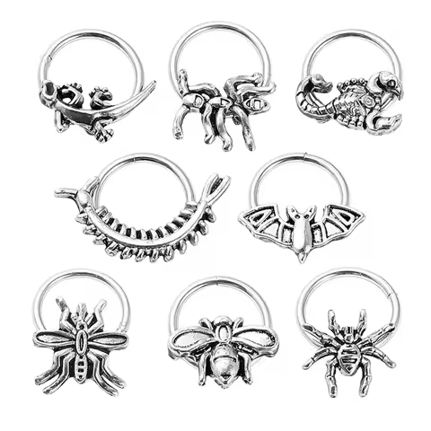 Fashion Punk Stainless Steel Nose Ring Silver Color Gothic Insect Nose Rings For Women Men Body Cartilage Piercing Jewelry